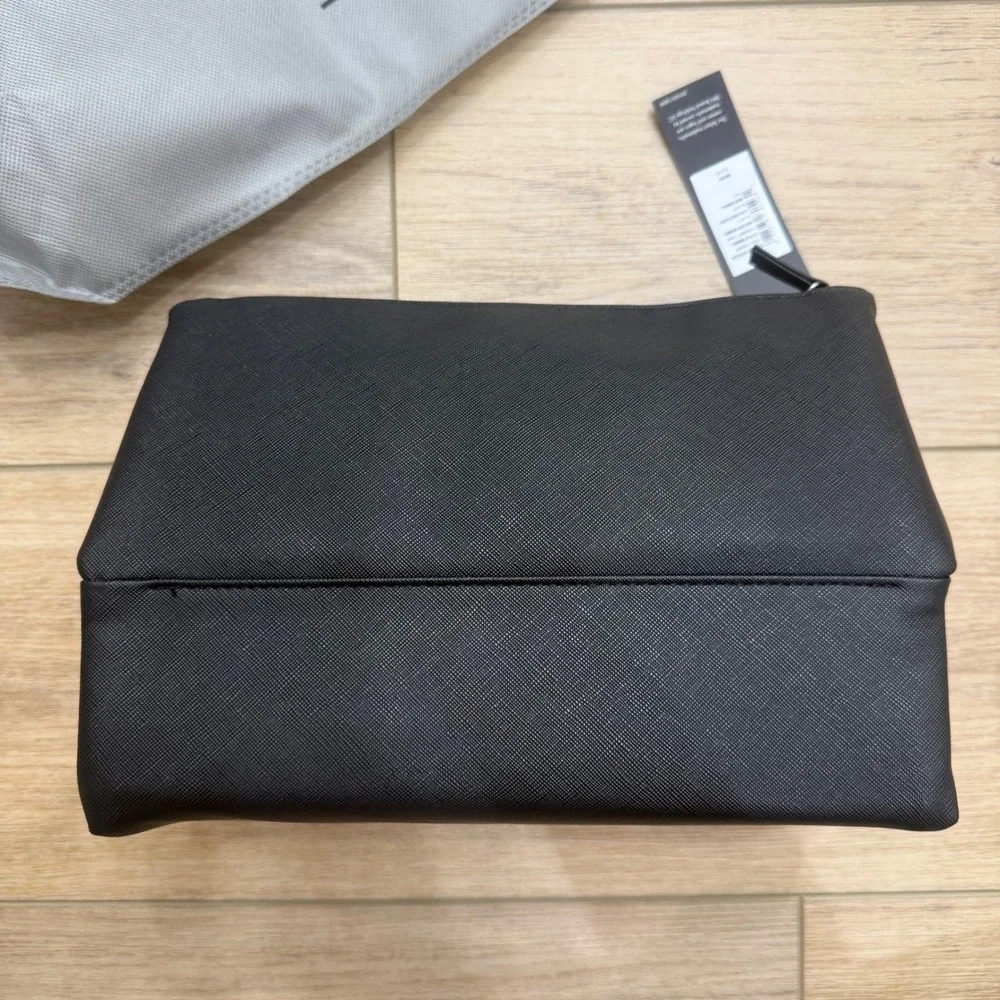 Tahari Black Saffiano Pyramid Case Tri-Fold Cosmetic Toiletry Bag NWT Travel